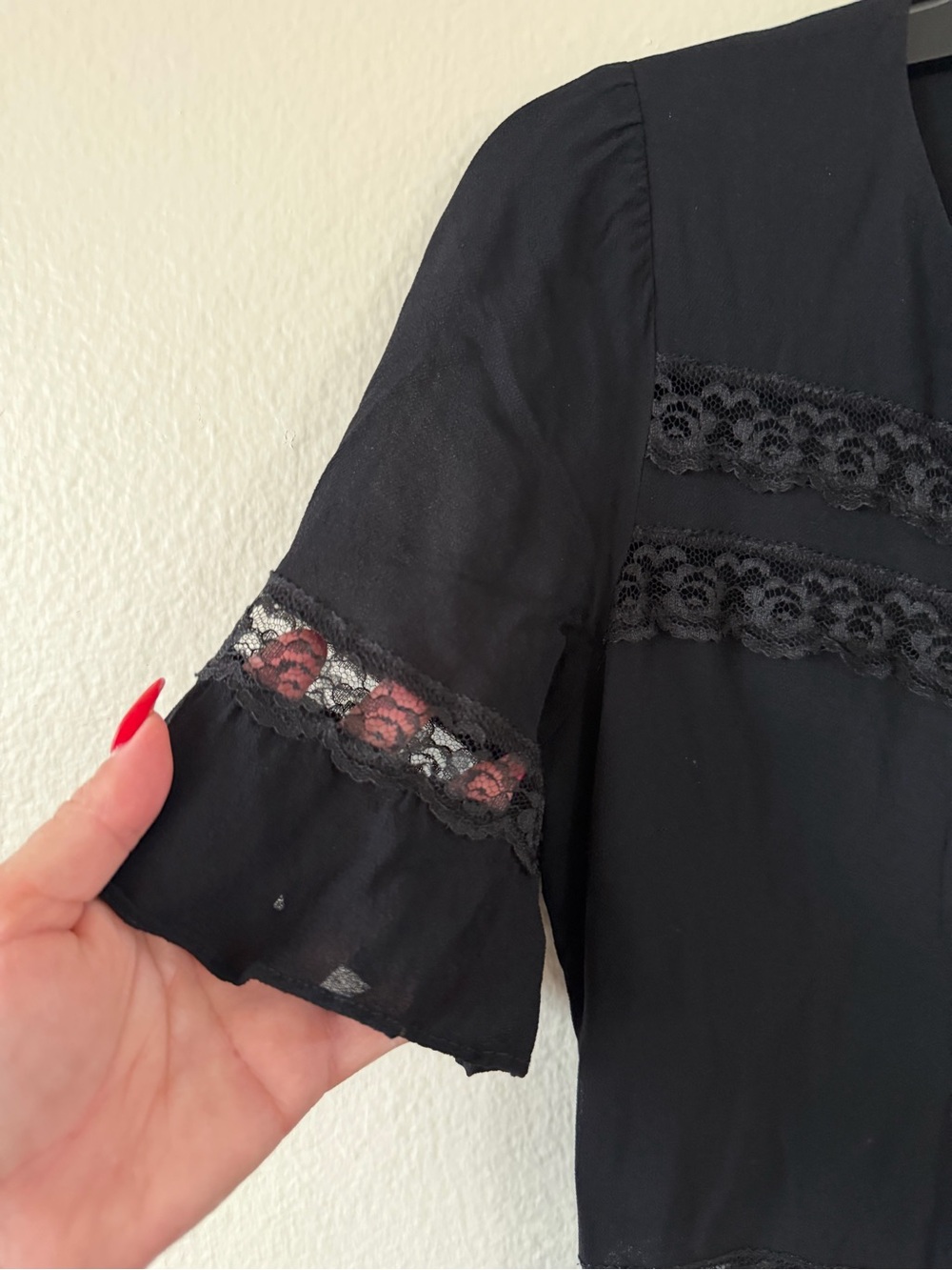 Reformation Black Lace-Trim Button Front Dress - Picture 8 of 9